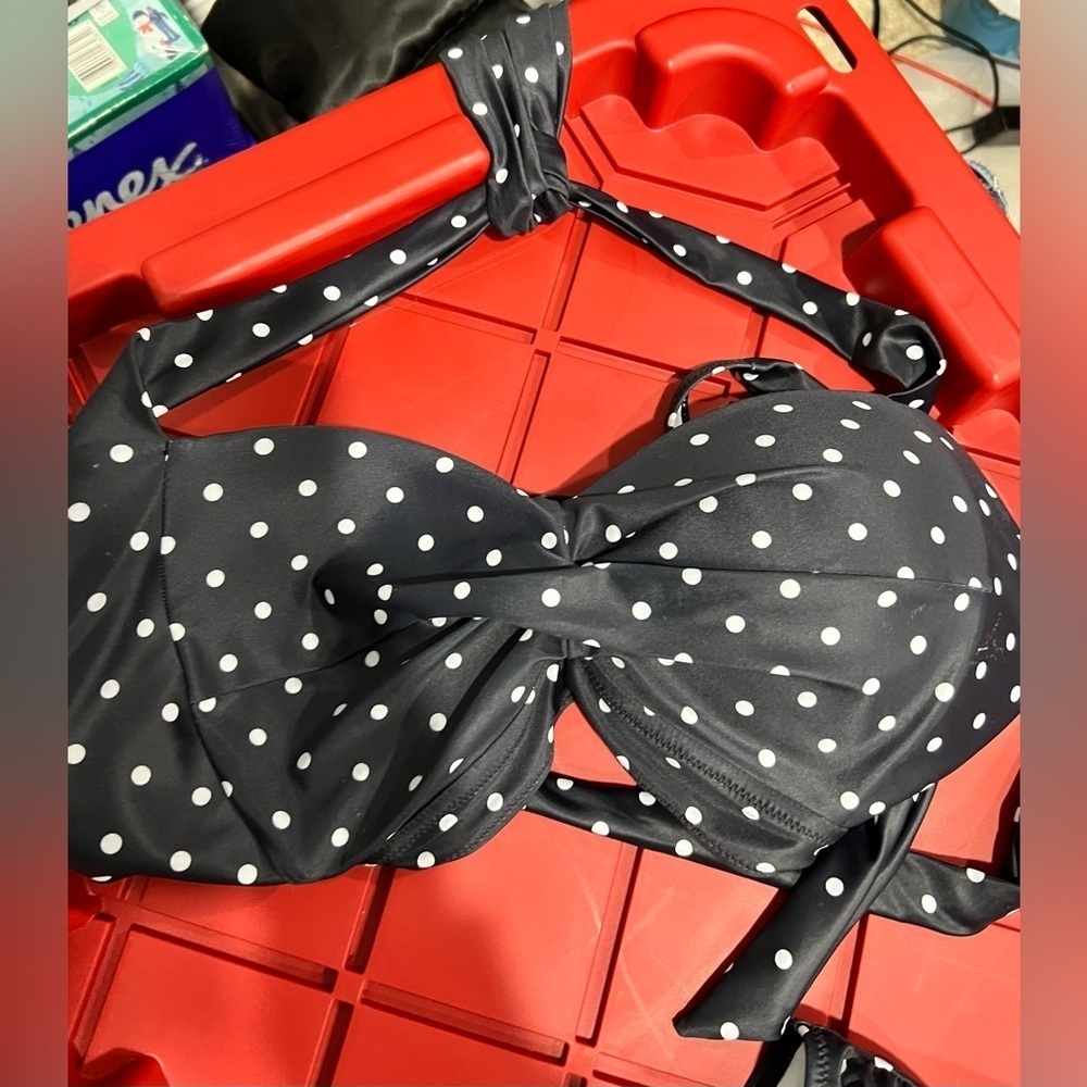NWT blackish blue-ish 2 piece bikini set polka dot L large TEMPT ME - Picture 5 of 12